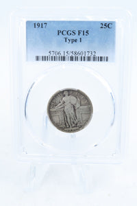 1917-P PCGS F15 Type 1 Standling Liberty Quarter Business Strike 25C