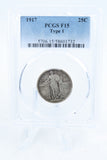 1917-P PCGS F15 Type 1 Standling Liberty Quarter Business Strike 25C