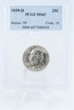 1939-D PCGS MS65 Washington Quarter Business Strike 25C