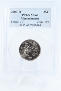 2000-D PCGS MS67 Massachusetts State Quarter Business Strike 25C