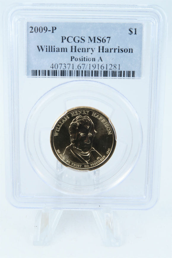 2009-P PCGS MS67 William Harrison Position A Presidential Dollar