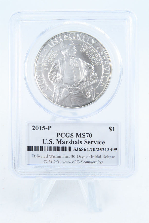 2015-P PCGS MS70 U.S. Marshals Service Silver Modern Commemorative Dollar