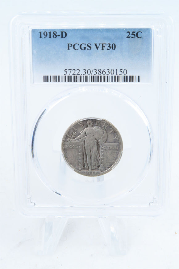 1918-D PCGS VF30 Standling Liberty Quarter Business Strike 25C