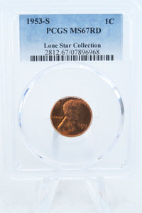 1953-S PCGS MS67RD Lincoln Wheat Cent Business Strike 1C