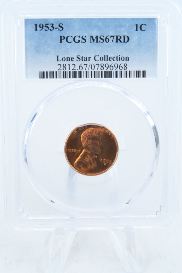 1953-S PCGS MS67RD Lincoln Wheat Cent Business Strike 1C