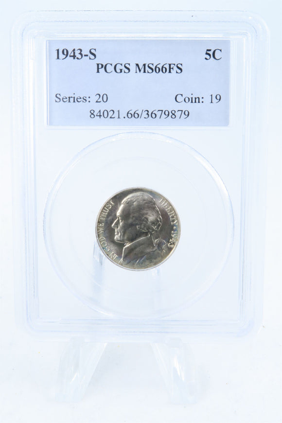 1943-S PCGS MS66FS Jefferson War Nickel Full Steps Business Strike 5C