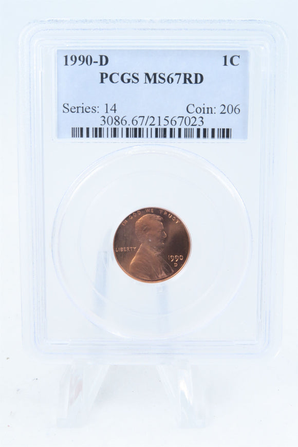 1990-D PCGS MS67RD Lincoln Memorial Cent Business Strike 1C