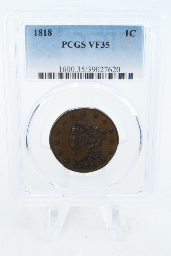 1818-P PCGS VF35BN Coronet Head Cent Business Strike 1C