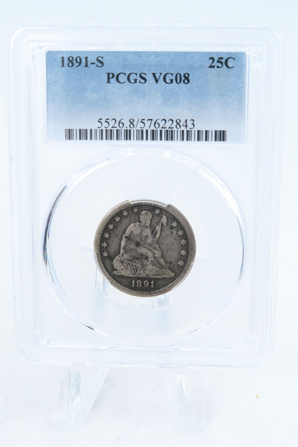 1891-S PCGS VG08 Liberty Seated Quarter Business Strike 25C