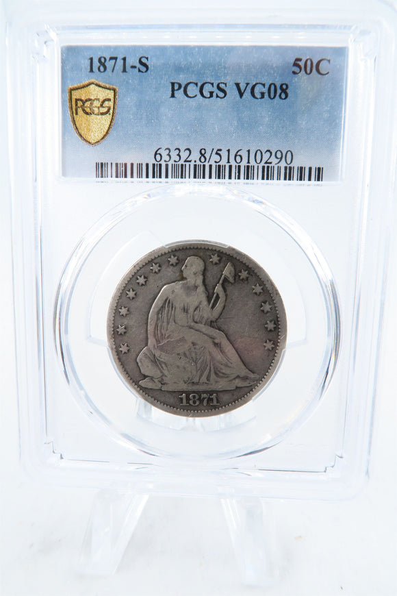1871-S PCGS VG08 Liberty Seated Half Dollar Business Strike 50C