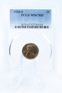 1938-S PCGS MS67RD Lincoln Wheat Cent Business Strike 1C