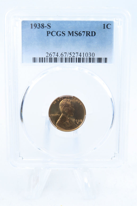 1938-S PCGS MS67RD Lincoln Wheat Cent Business Strike 1C
