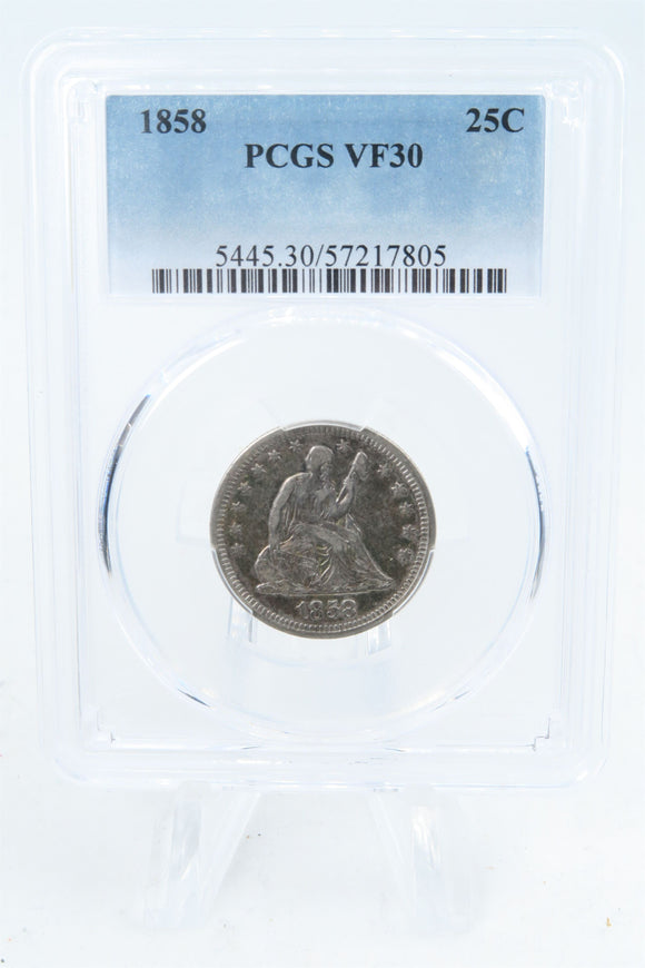 1858-P PCGS VF30 Liberty Seated Quarter Business Strike 25C