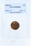 1935-D PCGS MS66RD Lincoln Wheat Cent Business Strike 1C