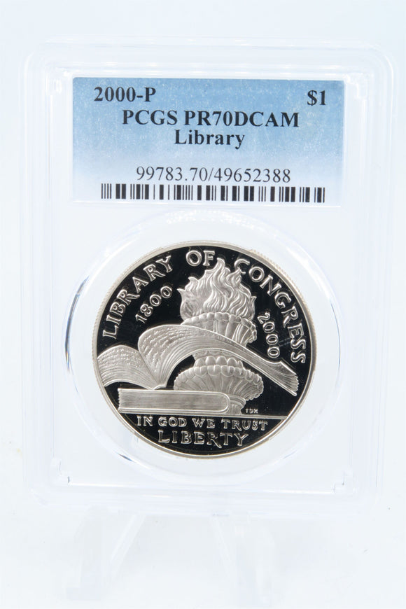 2000-P PCGS PR70DCAM Library Silver Modern Commemorative Dollar Proof