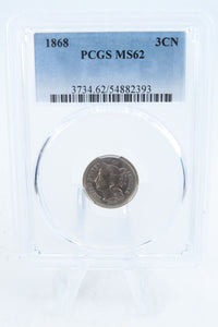 1868-P PCGS MS62 Three (3) Cent Nickel Business Strike 3CN
