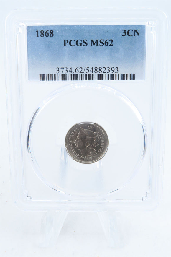 1868-P PCGS MS62 Three (3) Cent Nickel Business Strike 3CN
