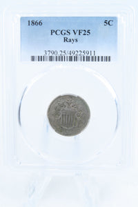 1866-P PCGS VF25 Shield Nickel Business Strike 5C