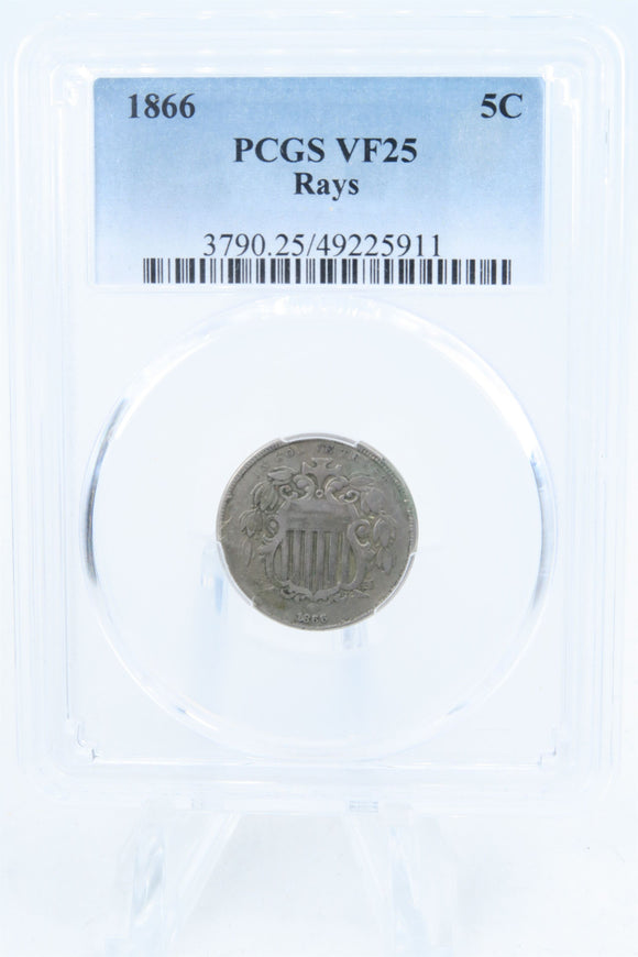 1866-P PCGS VF25 Shield Nickel Business Strike 5C