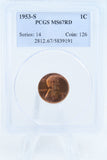 1953-S PCGS MS67RD Lincoln Wheat Cent Business Strike 1C
