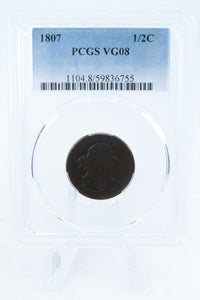 1807-P PCGS VG08BN Draped Bust Half Cent Business Strike