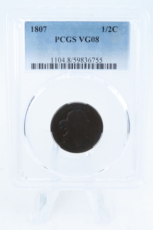 1807-P PCGS VG08BN Draped Bust Half Cent Business Strike