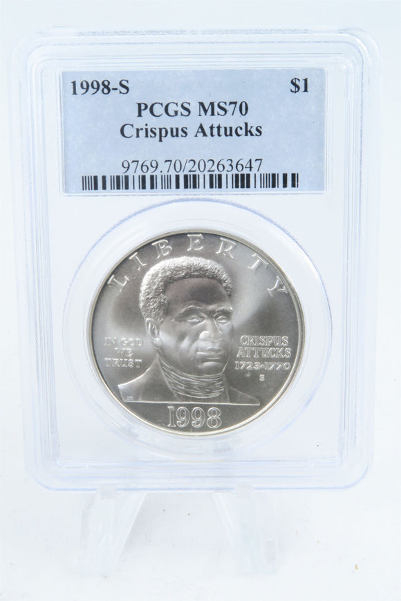 1998-S PCGS MS70 Crispus Attucks Silver Modern Commemorative Dollar