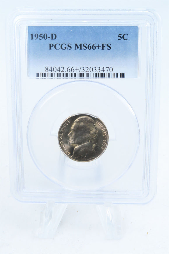 1950-D PCGS MS66+FS Jefferson Nickel Full Steps Business Strike 5C