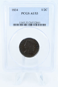 1834-P PCGS AU53BN Classic Head Half Cent Business Strike
