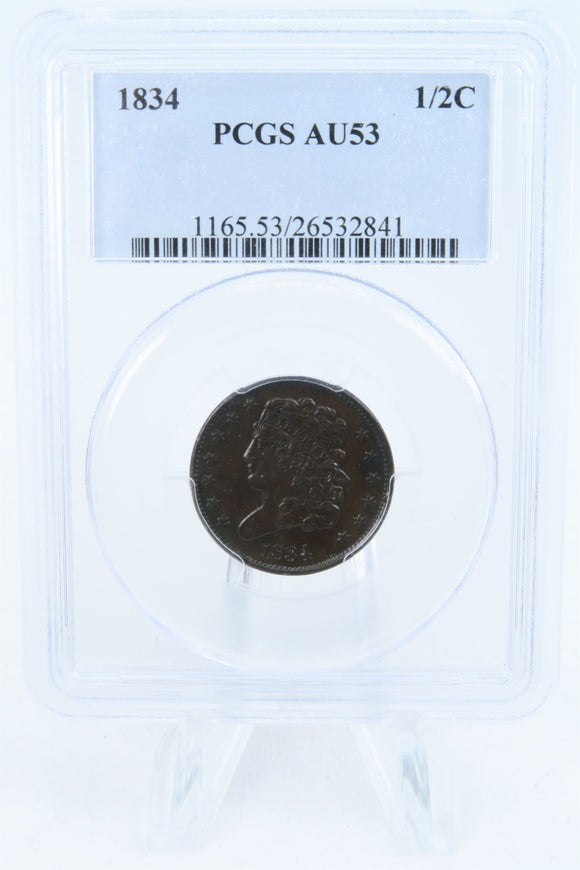 1834-P PCGS AU53BN Classic Head Half Cent Business Strike