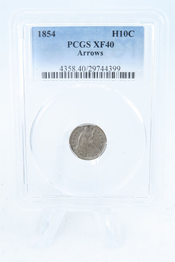 1854-P PCGS XF40 Arrows Seated Liberty Half Dime Business Strike H10C
