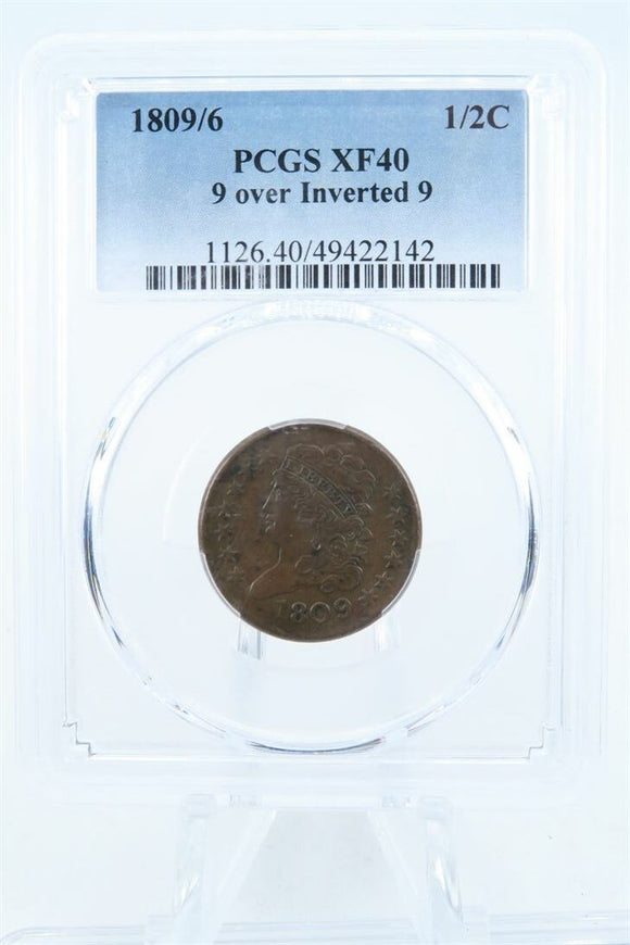 1809/6-P PCGS XF40BN 9 Over Inverted 9 Classic Head Half Cent Business Strike