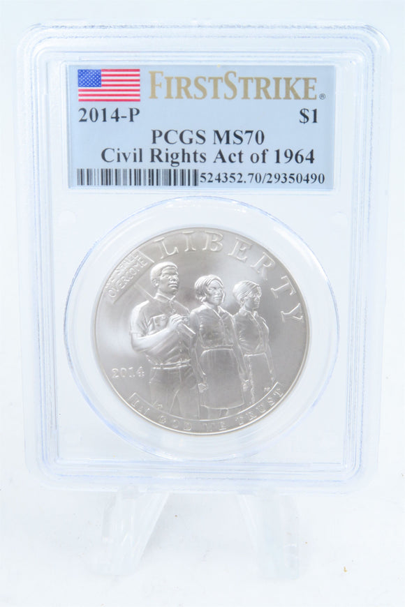 2014-P PCGS MS70 Civil Rights Act Of 1964 Silver Modern Commemorative Dollar