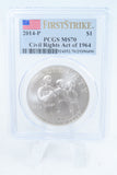 2014-P PCGS MS70 Civil Rights Act Of 1964 Silver Modern Commemorative Dollar