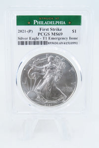 2021-(P) PCGS MS69 Silver Eagle Philadelphia Emergency Issue Business Strike