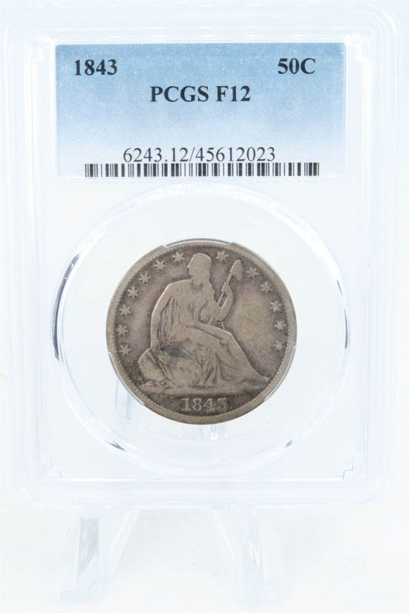 1843-P PCGS F12 Liberty Seated Half Dollar Business Strike 50C