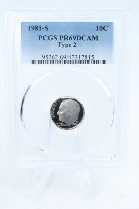 1981-S PCGS PR69DCAM Type 2 Roosevelt Dime Proof 10C
