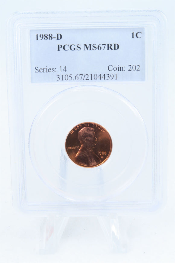 1988-D PCGS MS67RD Lincoln Memorial Cent Business Strike 1C
