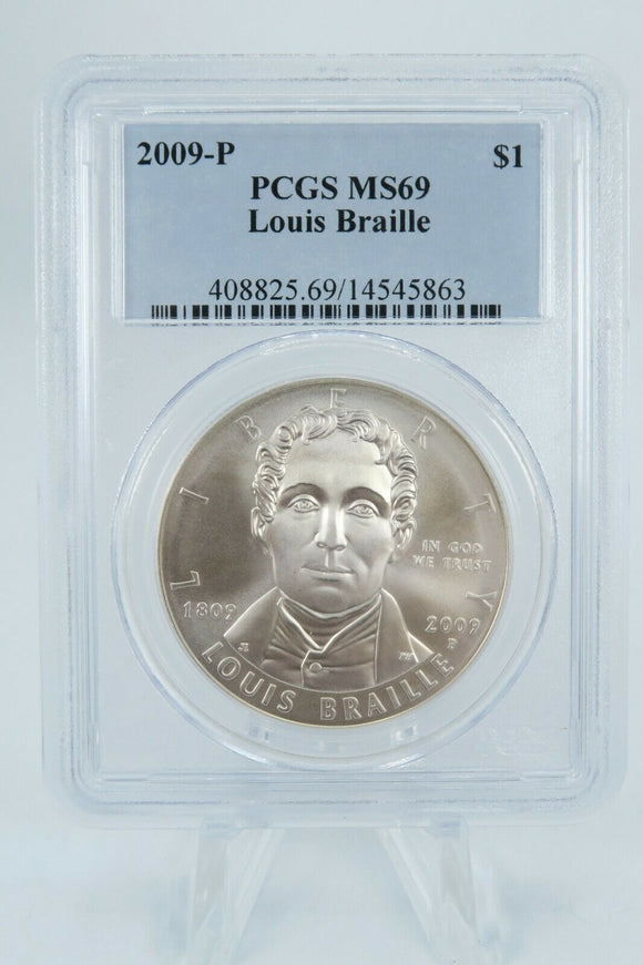 2009-P PCGS MS69 Louis Braille Commemorative Silver Dollar Business Strike