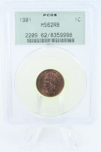1901-P PCGS MS62RB Indian Cent Business Strike 1C