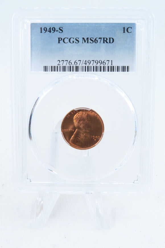 1949-S PCGS MS67RD Lincoln Wheat Cent Business Strike 1C