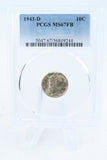 1943-D PCGS MS67FB Mercury Dime Business Strike 10C