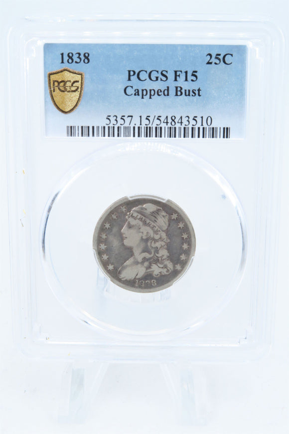 1838-P PCGS F15 Capped Bust Quarter Business Strike 25C