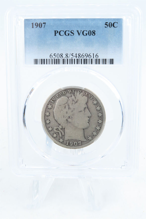 1907-P PCGS VG08 Barber Half Dollar Business Strike 50C