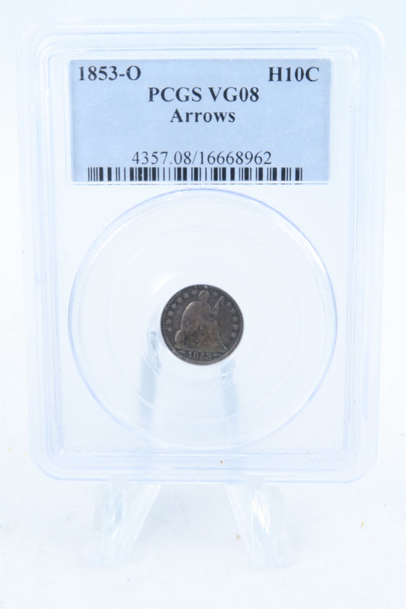 1853-O PCGS VG08 Arrows Seated Liberty Half Dime Business Strike H10C