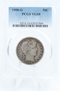1908-O PCGS VG10 Barber Half Dollar Business Strike 50C