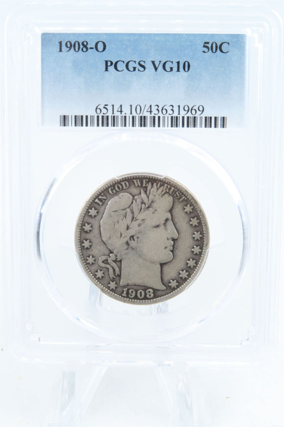 1908-O PCGS VG10 Barber Half Dollar Business Strike 50C
