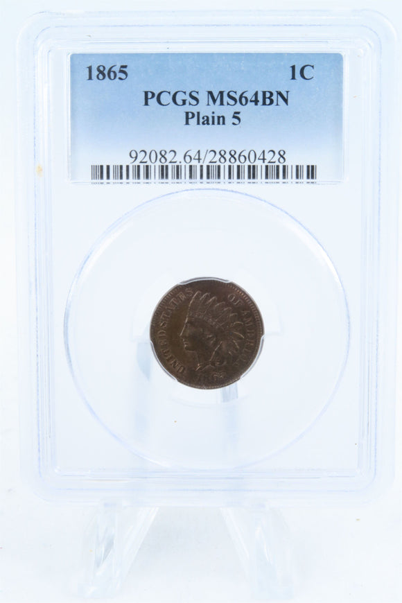 1865-P PCGS MS64BN Plain 5 Indian Cent Business Strike 1C