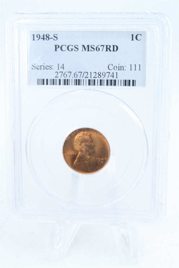 1948-S PCGS MS67RD Lincoln Wheat Cent Business Strike 1C