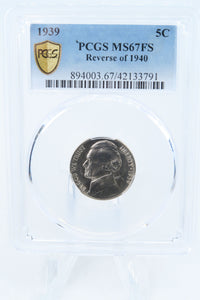1939-P PCGS MS67FS Reverse of 1940 Jefferson Nickel Full Steps 5C